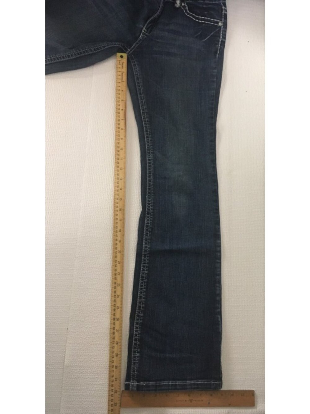 Miss Chic Jeans Size 13 Blue Embellished Mid rise Bootcut Cross Pockets - Picture 13 of 15